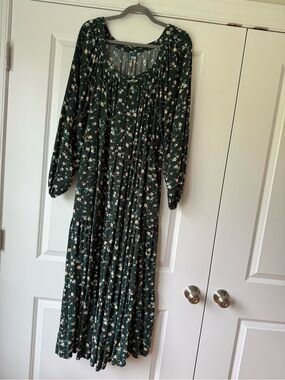 Old Navy Long-Sleeve Tiered Floral Maxi Swing Dress, XL Tall, Boho Rayon